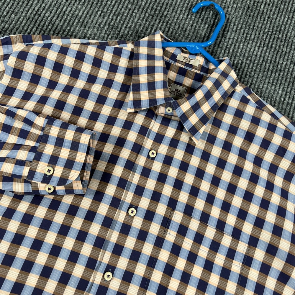 Peter Millar Shirt Mens XL Extra Large Blue Plaid Long Sleeve Button Down Casual